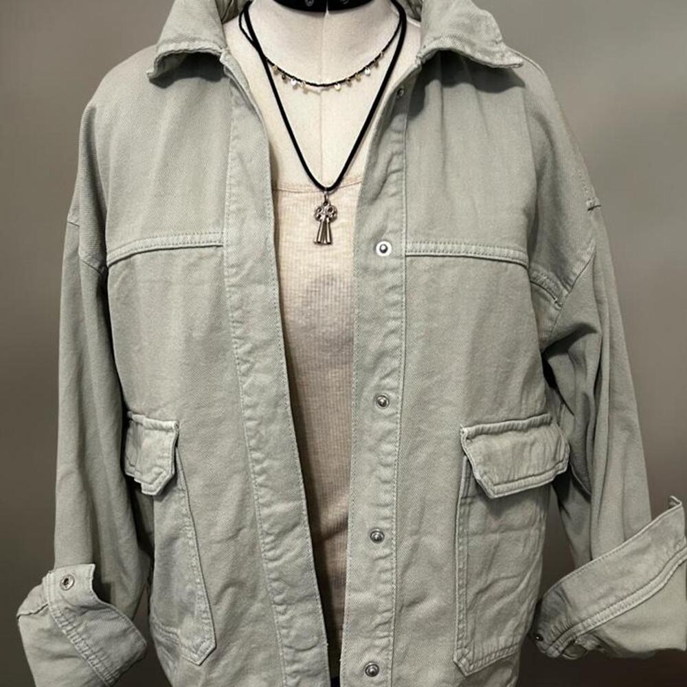 Stradivarius Sage Green Oversized Utility Chore Jacket - Size L